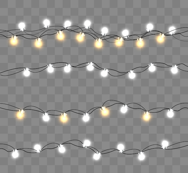 White and yellow christmas light bulb string isolated