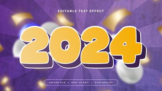 White yellow and purple violet 2024 3d editable text effect font style