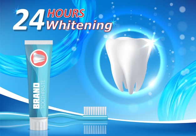 Whitening toothpaste advertising vector poster banner template