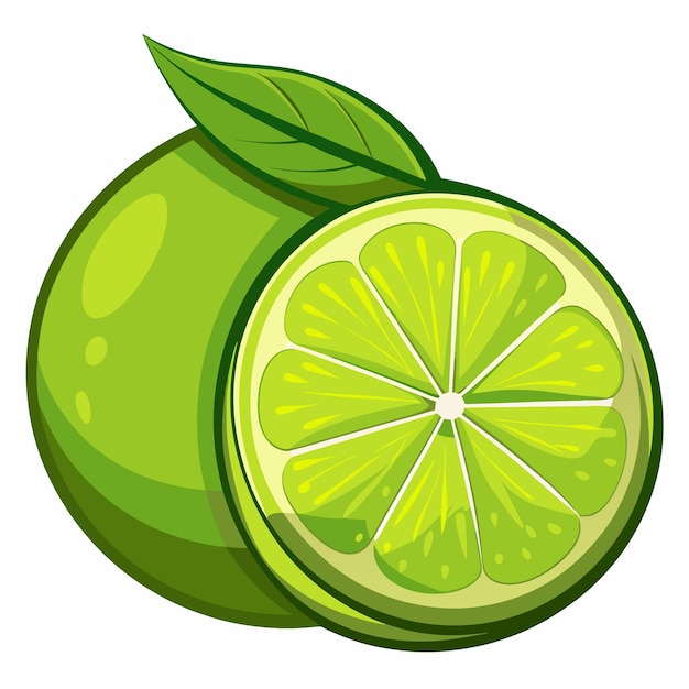 Vector whole lime with a slice and leaf