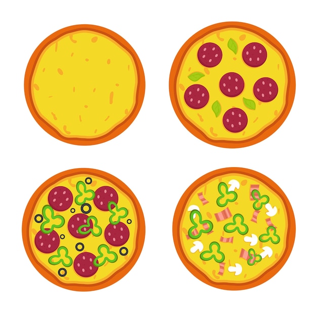 Whole pizza with different flavors Fast Food Illustration