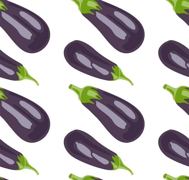 Whole purple eggplant isolated on white background Seamless pattern in vector Suitable for print