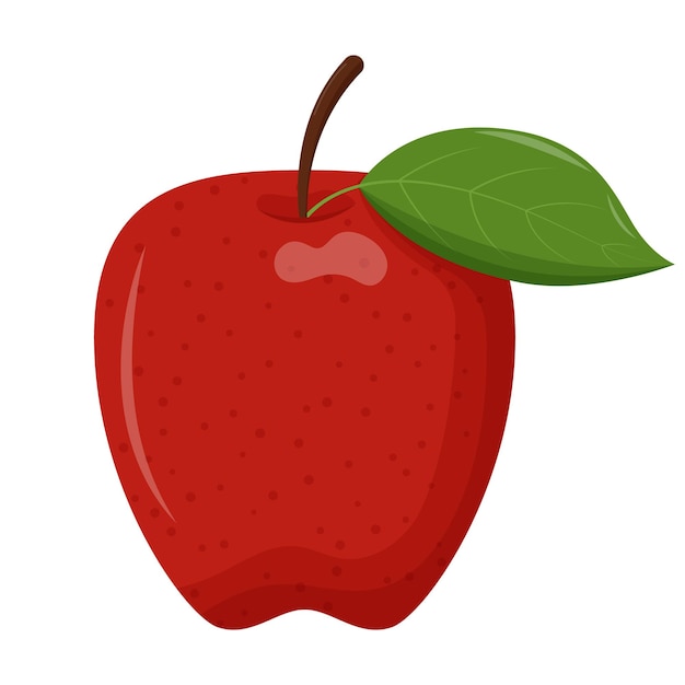 Whole red apple with green leaf isolated on white background Flat vector illustration