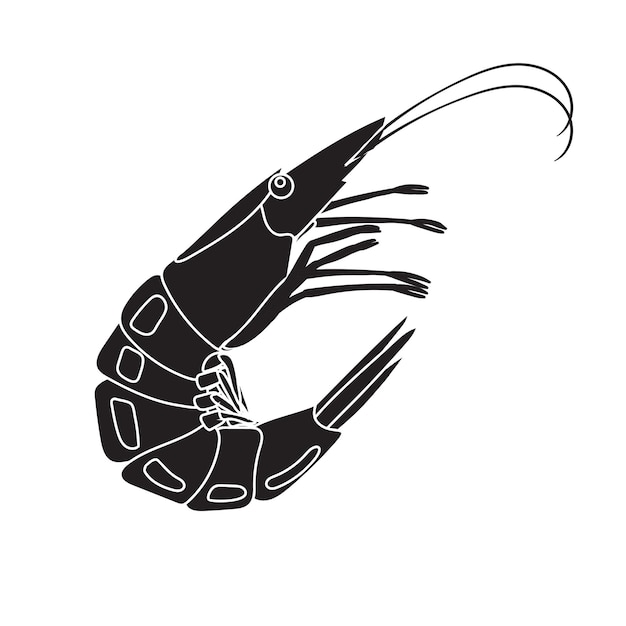 Whole shrimp icon Silhouette illustration of shrimp or prawn for asian cuisine seafood