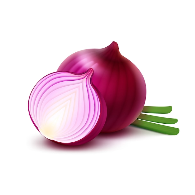 Whole and Sliced Red Onion Bulbs Isolated