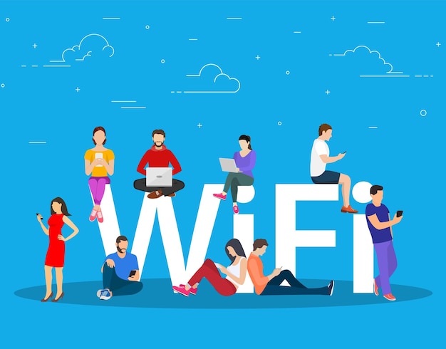 Wi fi giant letters and people.