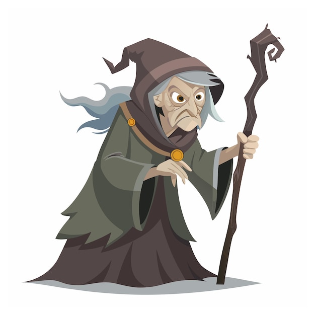 Vector wicked old witch character cartoon style on white background