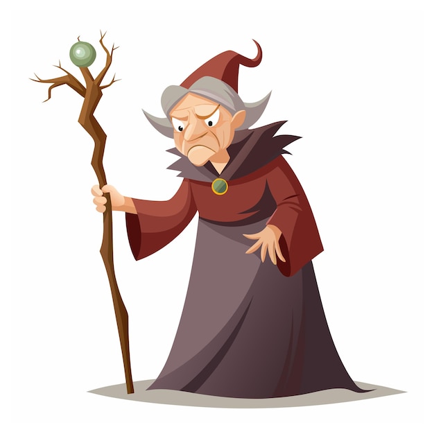 Vector wicked old witch character cartoon style on white background