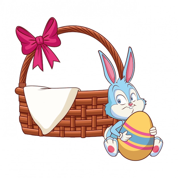 Wicker basket with ribbon easter bunny