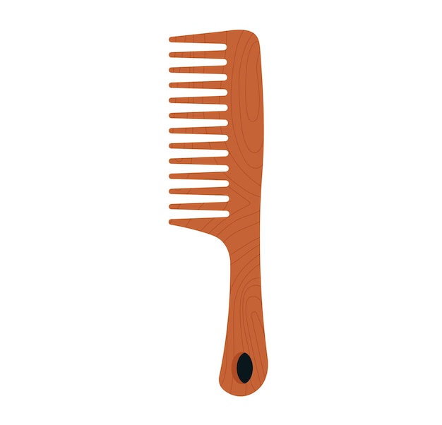 Wide tooth wooden comb isolated on white background Hair care tool flat design Vector illustration of personal grooming accessory