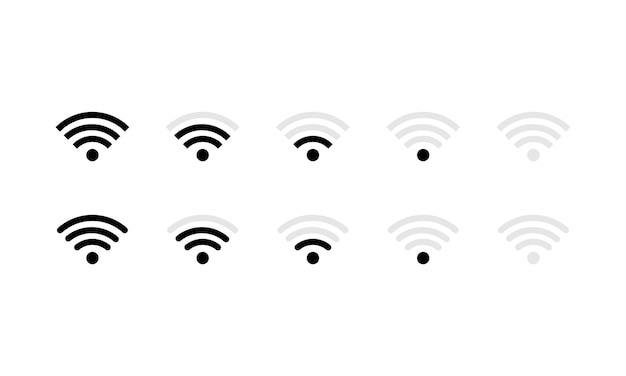 Wifi signal icon set in black. Internet. Vector EPS 10. Isolated on white background.