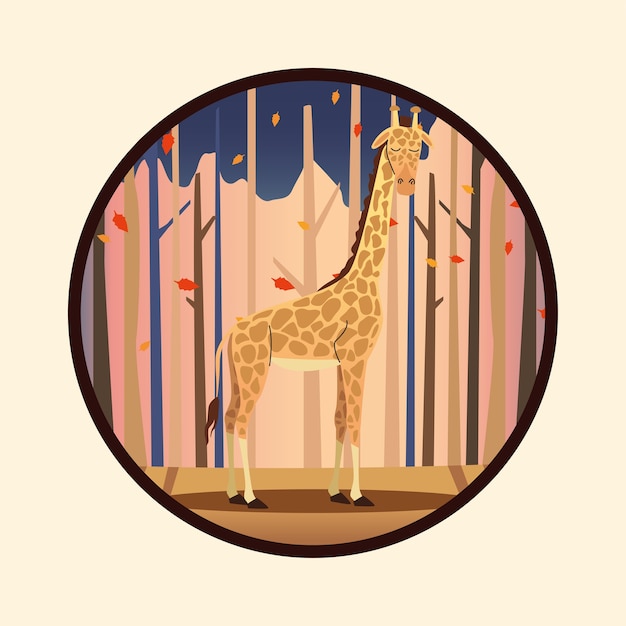 Wild african giraffe animal in circular frame