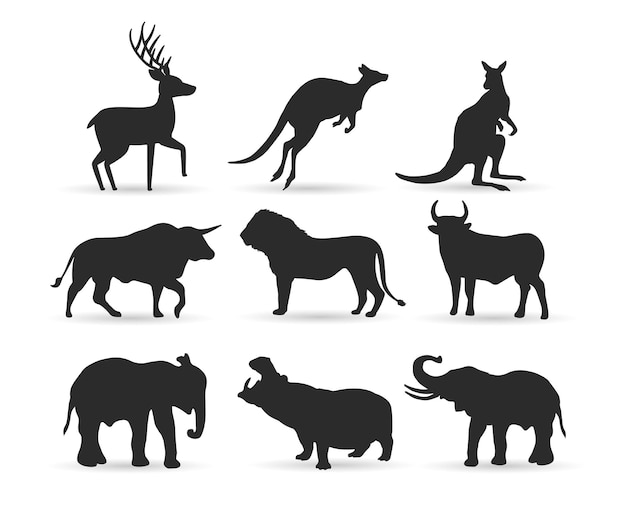 wild animal silhouette illustration vector set