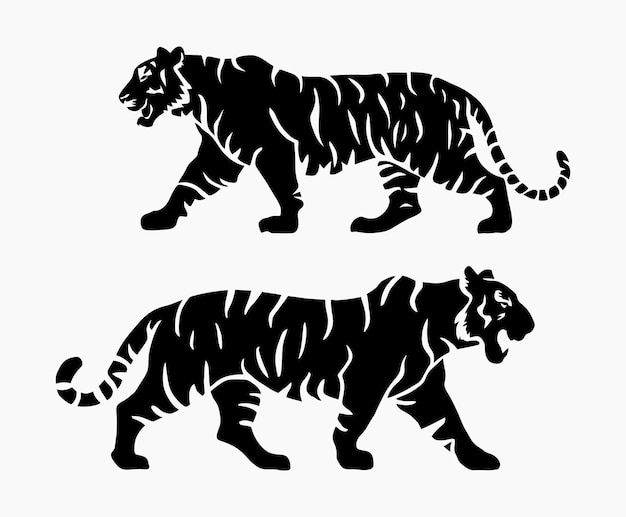 Vector wild animal tiger silhouette eps vector isolated illustration template