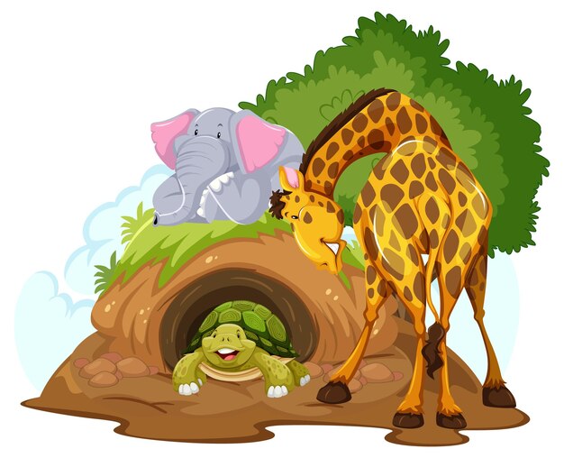 Vector wild animals cartoon character with burrow