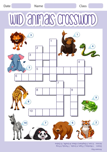 Wild animals crossword template