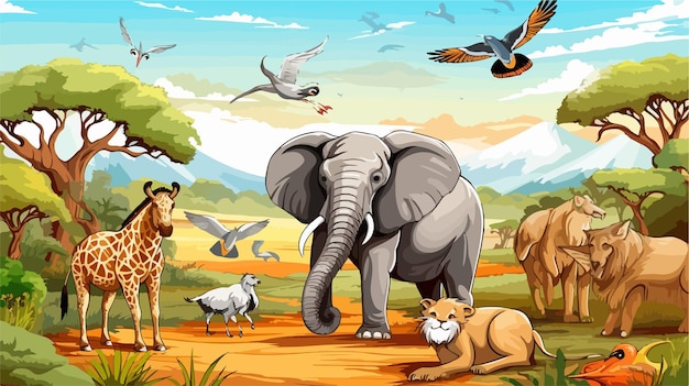 Wild Animals in Natural Habitat Illustration Background