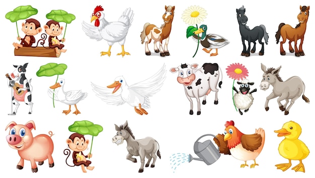 Wild animals on white background