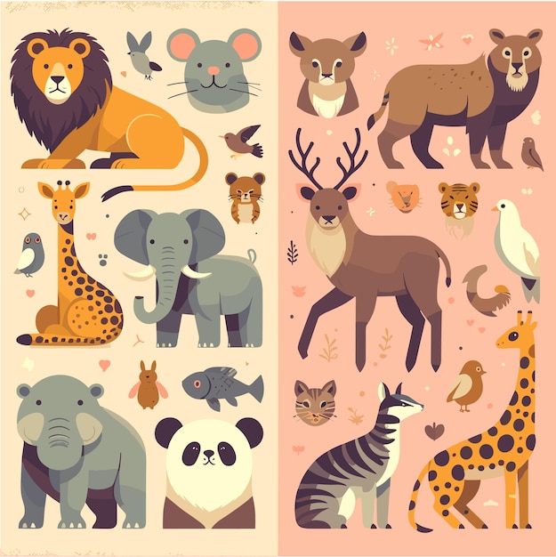 Wild animals for world wildlife day animals version flat design style