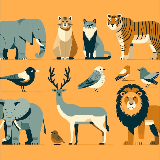 Wild animals for world wildlife day animals version flat design style