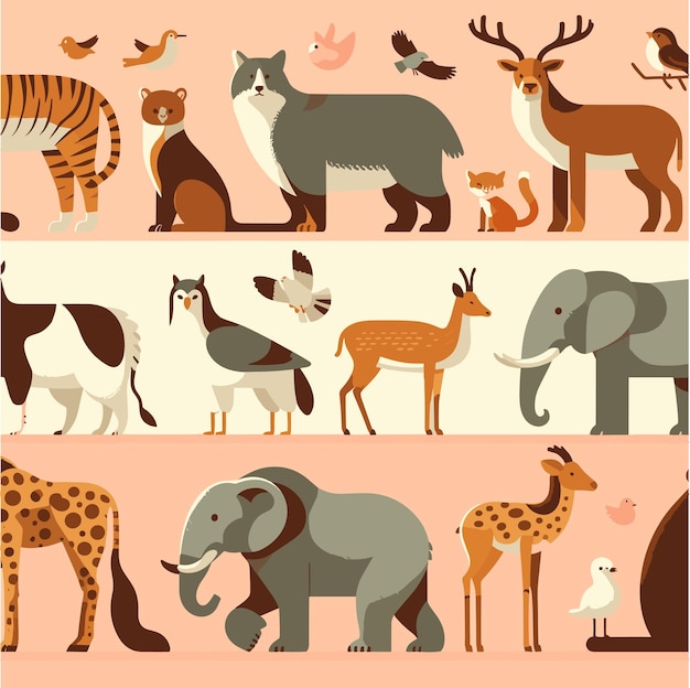 Wild animals for world wildlife day animals version flat design style