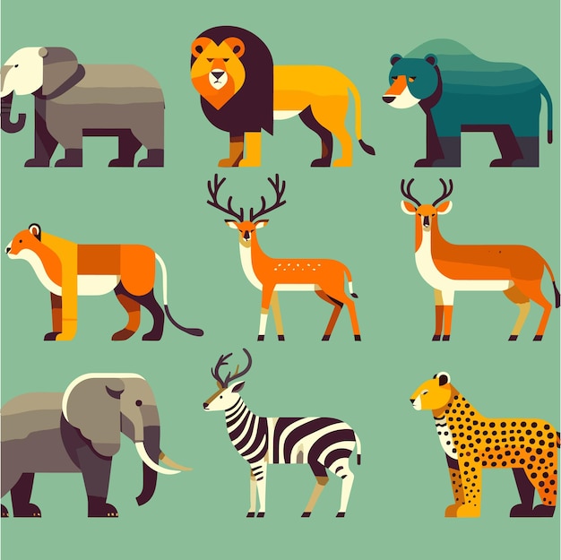 Wild animals for world wildlife day animals version flat design style