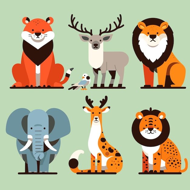 Vector wild animals for world wildlife day animals version flat design style