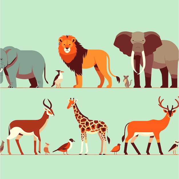 Wild animals for world wildlife day animals version flat design style