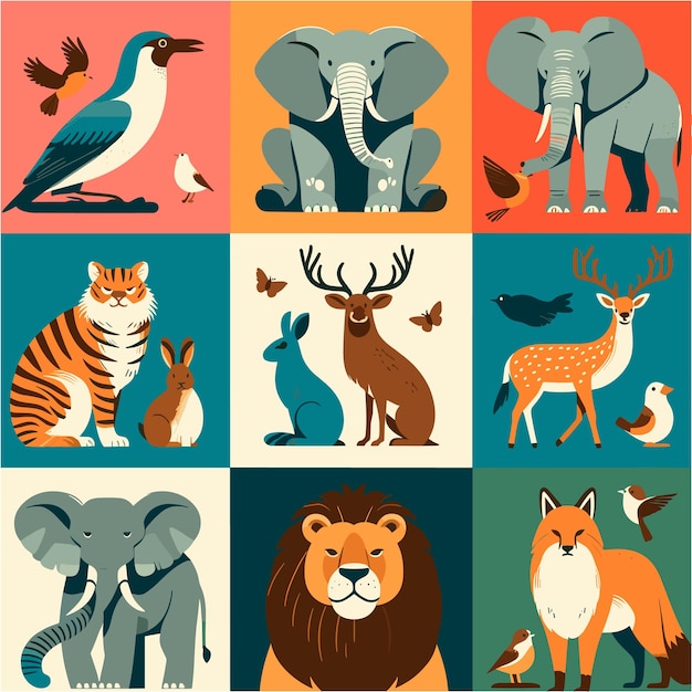 Vector wild animals for world wildlife day animals version flat design style