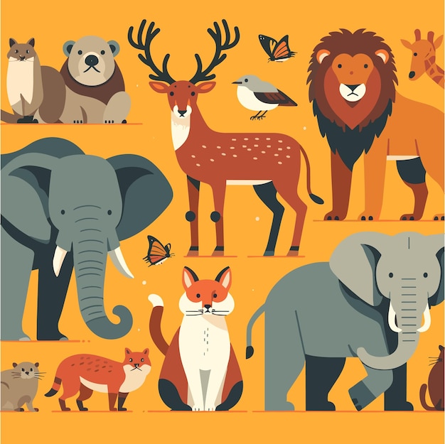 Wild animals for world wildlife day animals version flat design style