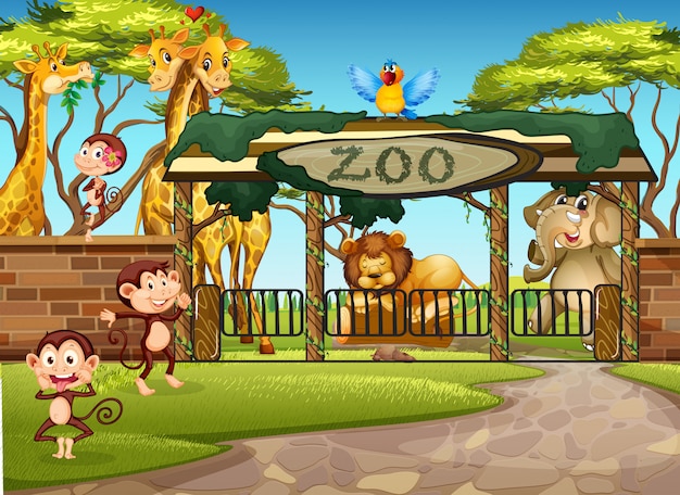 Vector wild animals in the zoo