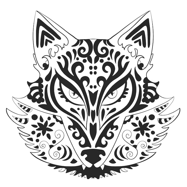 Wild beautiful fox head hand draw on a white background Print Color book vector illustration