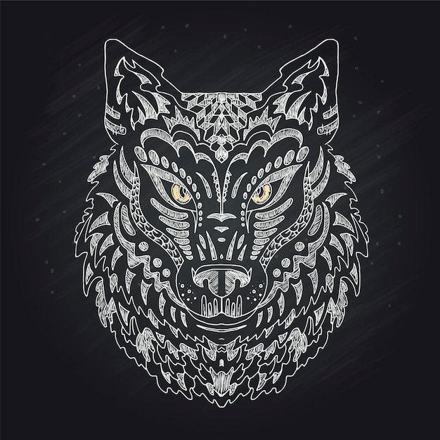 Wild beautiful wolf head hand draw on a chalk board background Fashion in a vector illustration