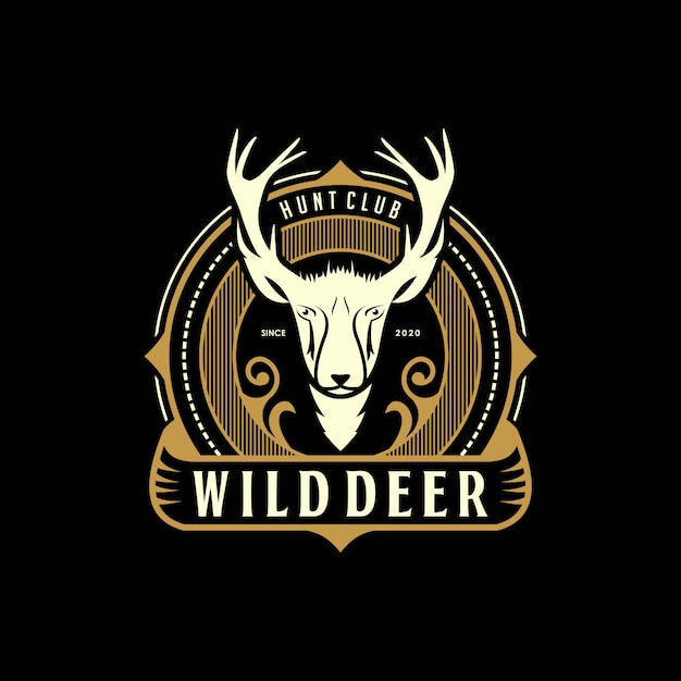 wild deer hunt vintage elegant logo design premium template