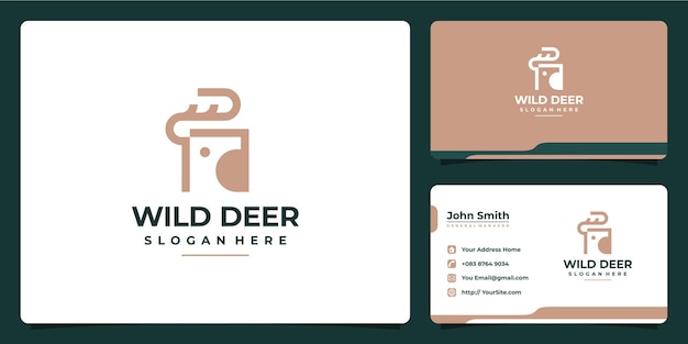 Wild deer modern line minimalist log design and business card