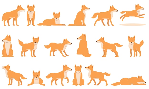 Wild dog dingo icons set cartoon vector America pup