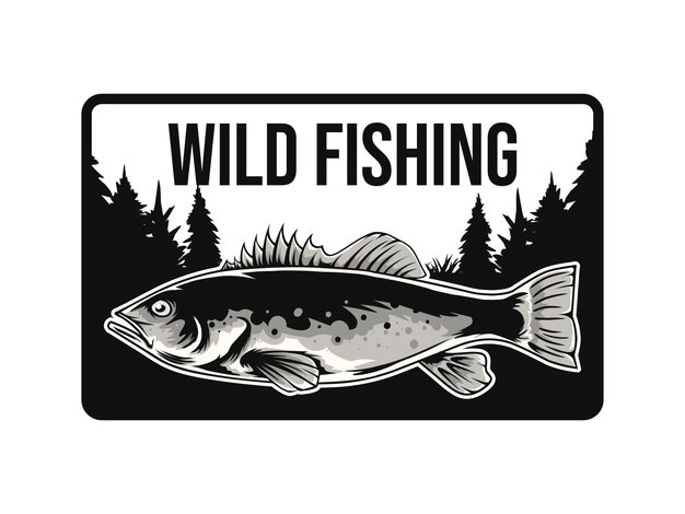 wild fishing badge logo design