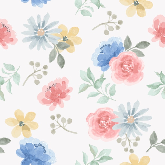 Wild Floral Watercolor Seamless Pattern