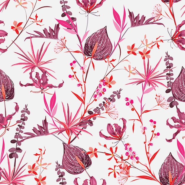 Wild flowers blooming seamless pattern