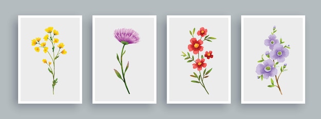 Wild flowers painting set in watercolor style Wall art watercolor painting background