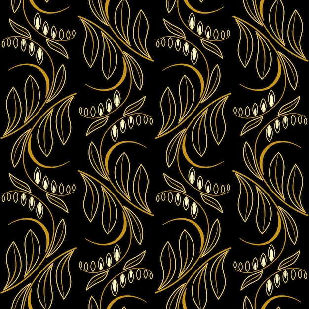 Vector wild flowers seamless pattern modern style delicate black old golden colours monochrome background