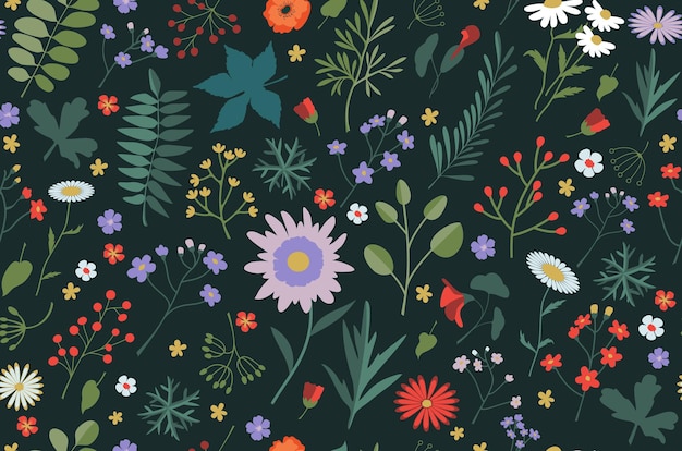 Wild Flowers Seamless Pattern