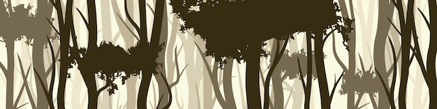 Wild forest with various coniferous or deciduous trees wide horizontal banner with various tree