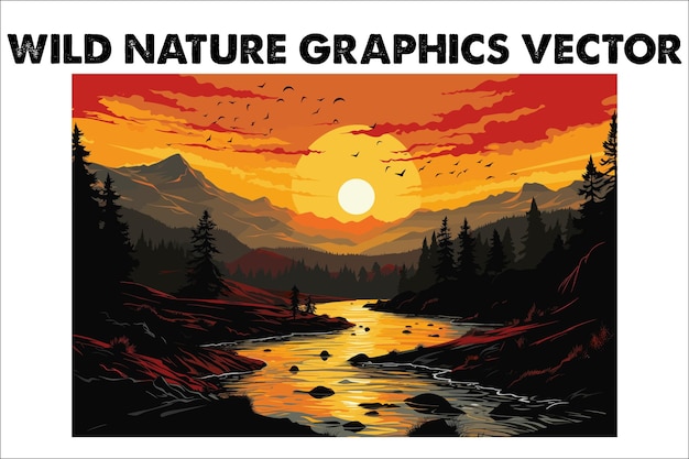 Vector wild nature art forest vector wildlife illustration jungle design wilderness graph