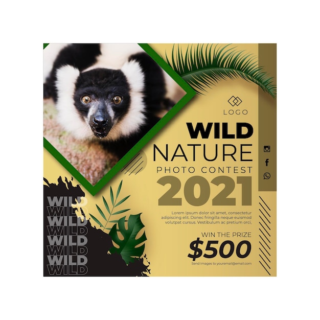 Wild nature square flyer template