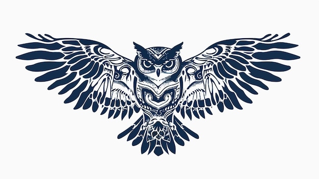 Wild Owl Bird Animal Tattoo Silhouette Hand Drawing Vector Illustration