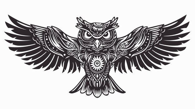 Vector wild owl bird animal tattoo silhouette hand drawing vector illustration