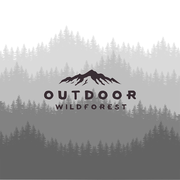 Wild pine forest background landscape nature outdoors retro logo design template icon vector illustration