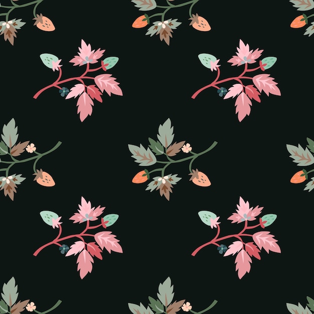 Wild strawberry seamless pattern Wild berries floral wallpaper Strawberry plant endless backdrop