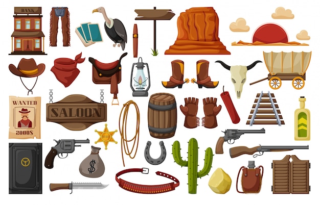 Wild west cartoon set icon. illustration western on white background . Isolated cartoon set icon wild west.